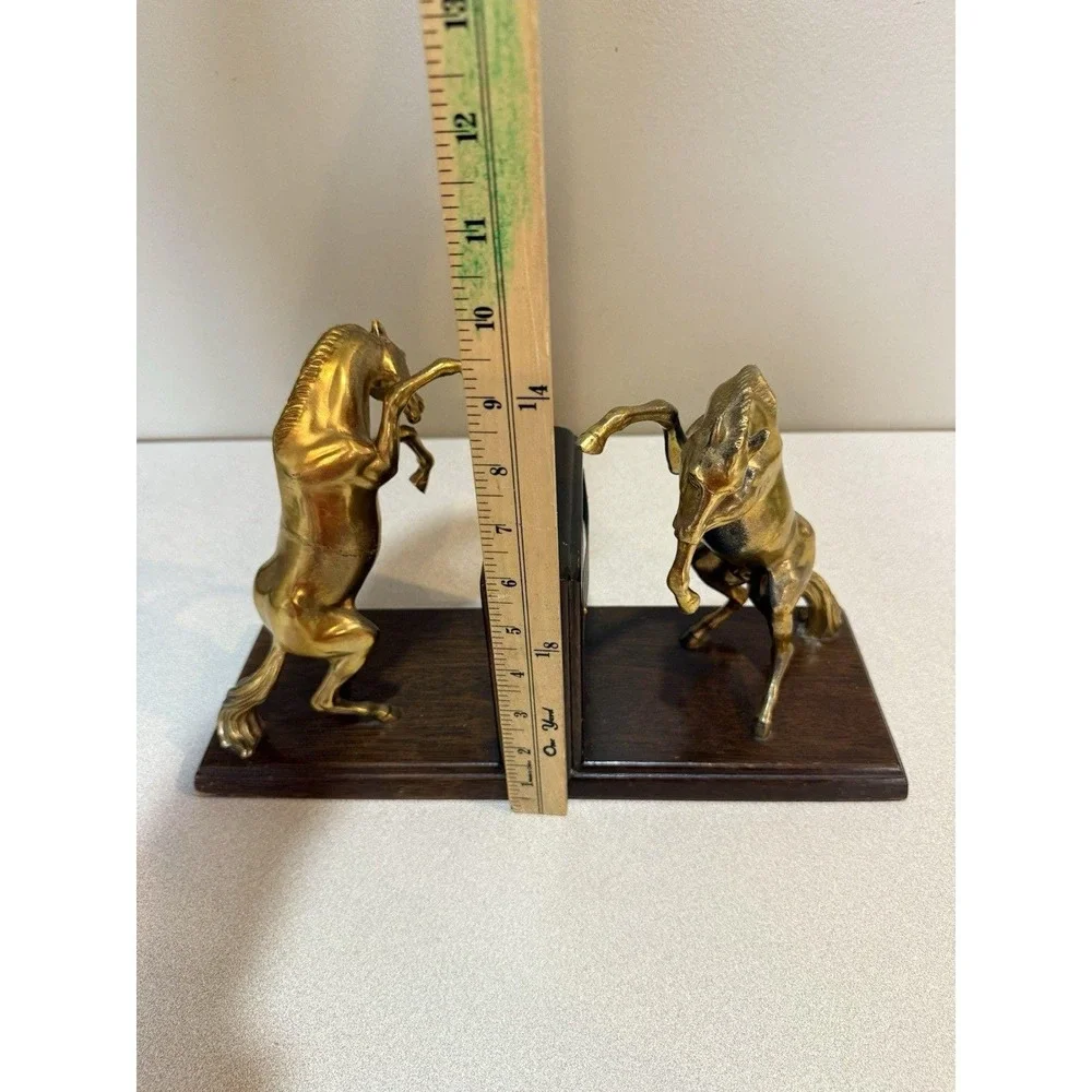 VTG PAIR BRASS REARING HORSE STALLION BOOKENDS‎ FIGURINE SCULPTURE